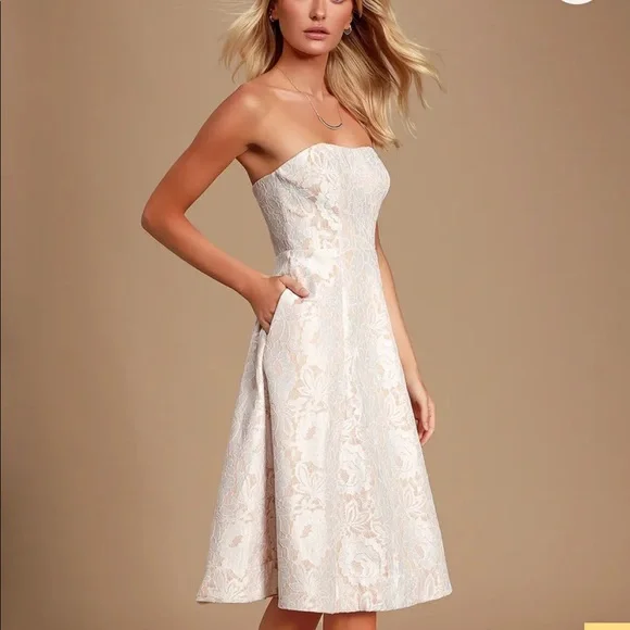 Lulus Give It A Twirl White Lace Strapless Dress - Picture 3 of 8